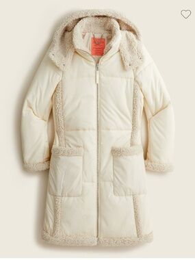 J Crew Snowday Puffer Jacket Parka Winter Coat PrimaLoft Cream Size S Small
